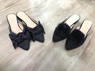Giày sục satin Nơ to
