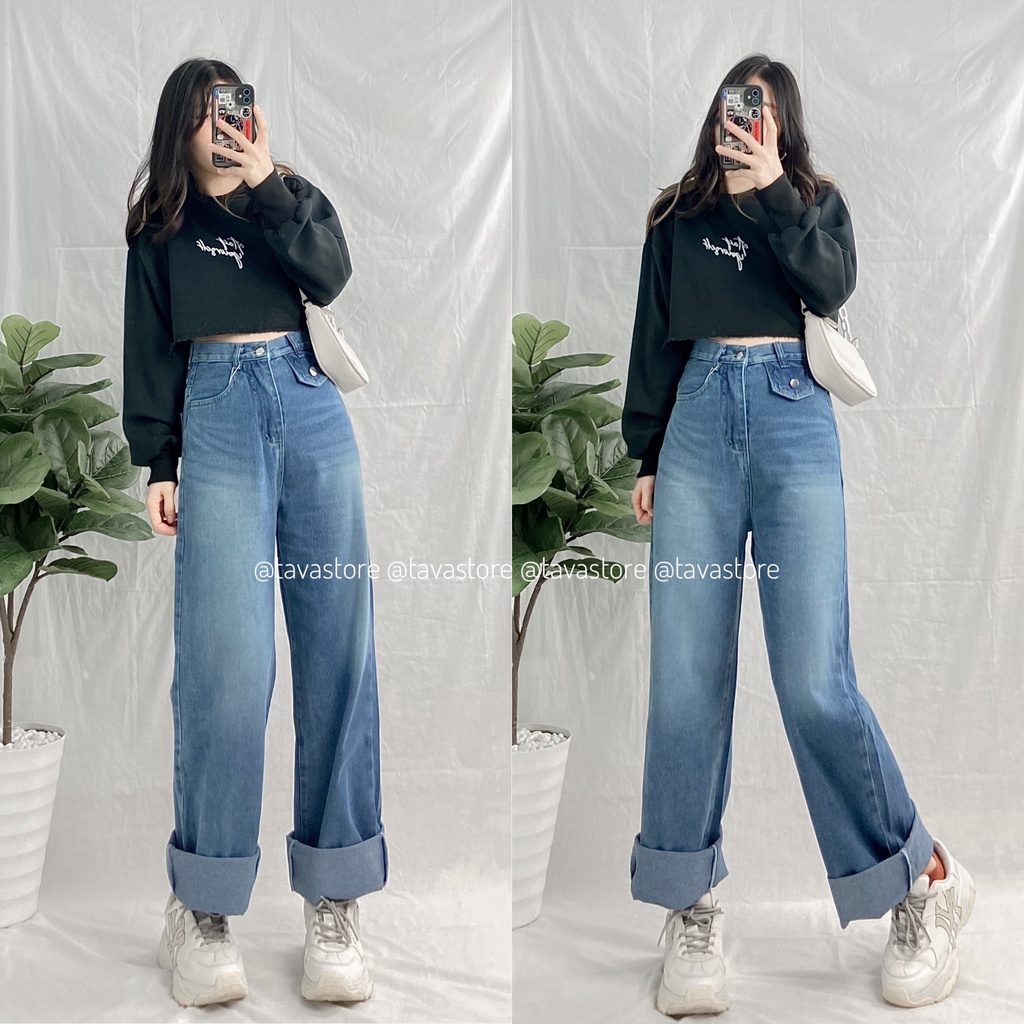 Quần Jean Suông túi nắp giả - dài 108cm