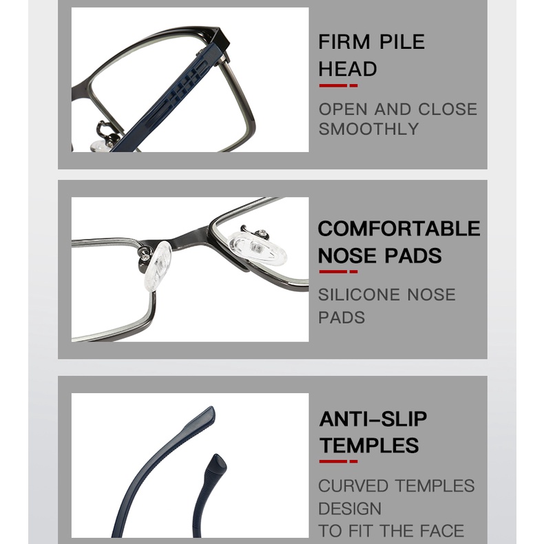 Kính đọc sách chống ánh sáng xanh cho nam mới Chất liệu khung kim loại chất lượng cao Kính đọc bảo vệ bức xạ + 100°(+1.00), +150°(+1.50), +200°(+2.00), +250°(+2.50), +300°(+3.00),