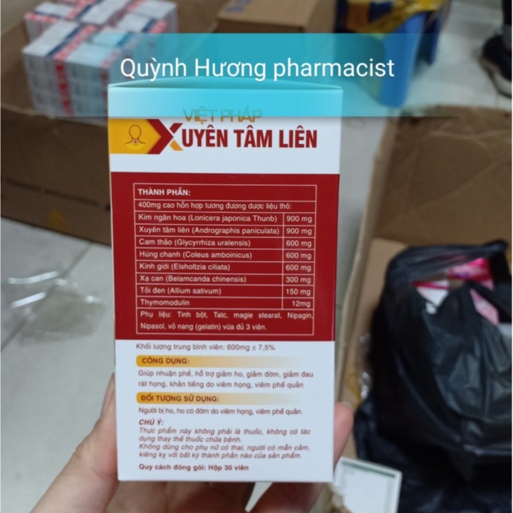 Viên uống Xuyên Tâm Liên Việt Pháp hộp 30 viên giúp giảm ho,bổ phổi