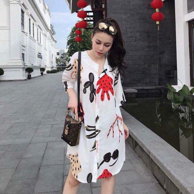 ĐẦM SƠ MI HỌA TIẾT 3D