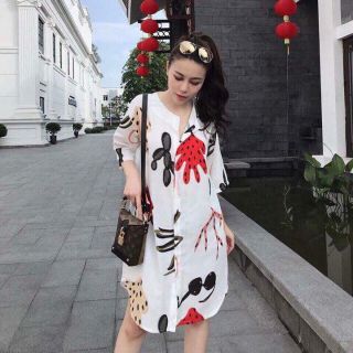 Đầm sơ mi họa tiết 3d