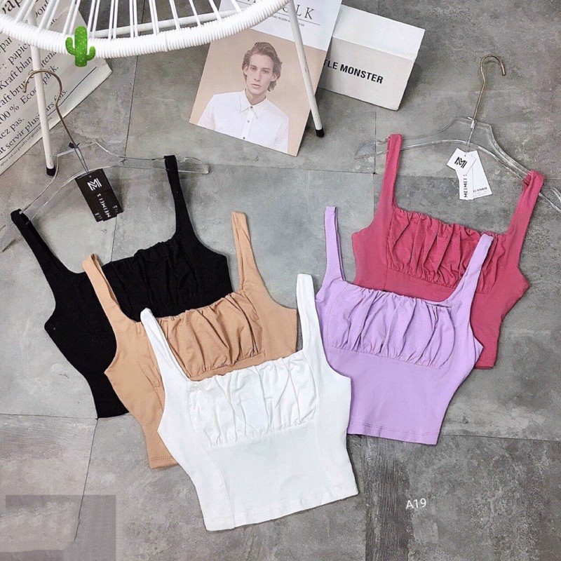 ÁO CROPTOP 2 DÂY NHÚN NGỰC, HỞ NGỰC SEXY, BO NHÚN NGỰC