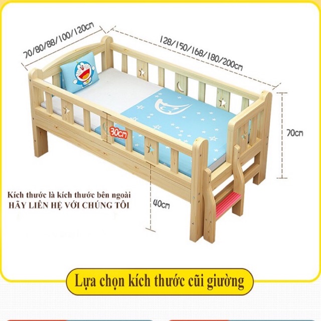 Giường trẻ em quây 4 mặt có cầu thang gỗ thông cao cấp