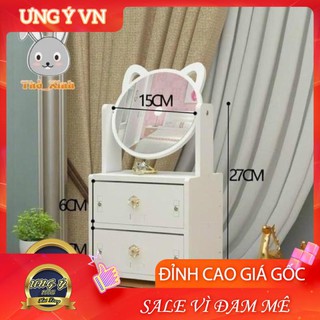 Kệ Mỹ Phẩm, Tủ Đựng Mỹ Phẩm Mini Có Gương Trang Điểm Hình Tai Mèo Dễ Thương