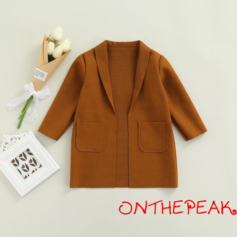 Áo khoác cardigan tay dài màu trơn có túi trước màu xanh lá/đen/nâu xinh xắn cho bé gái