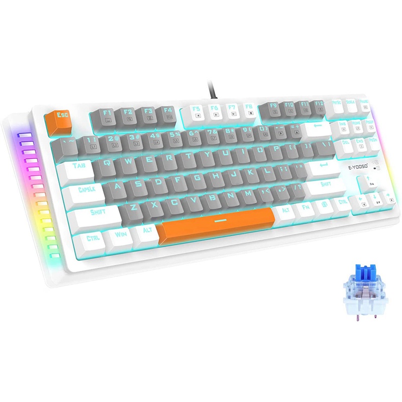Bàn phím cơ chơi game E-YOOSO 87 phím có dây và đèn nền màu xanh dương