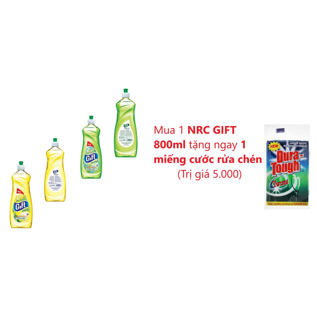 [Tặng 1 Cước rửa chén] Nước rửa chén Gift (Chanh/ Trà Chanh) 800g