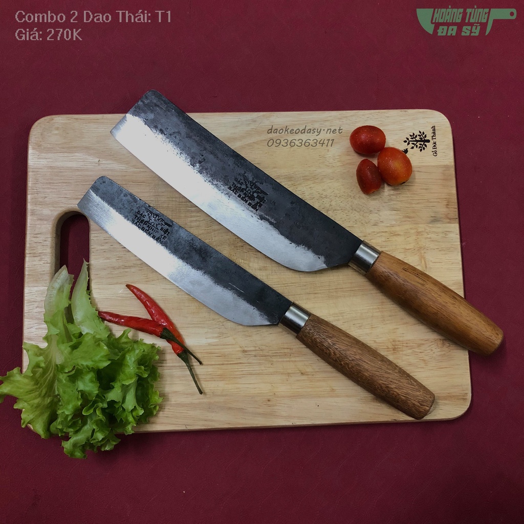 Combo 2 dao thái Hoàng Tùng Đa Sỹ Thép nhíp Nga chuôi Gỗ Lim