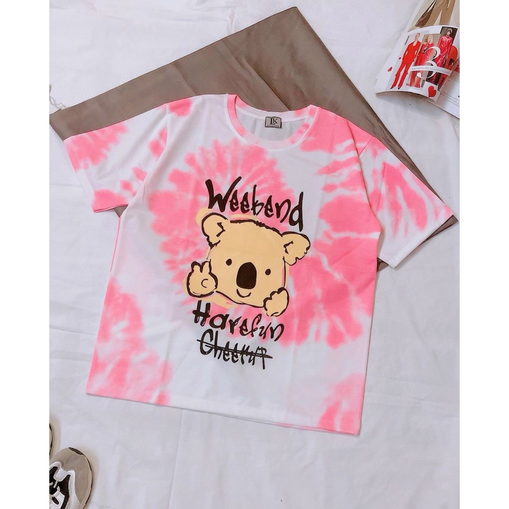 Áo thun in hình màu loang thú xinh hot nhe ảnh thật