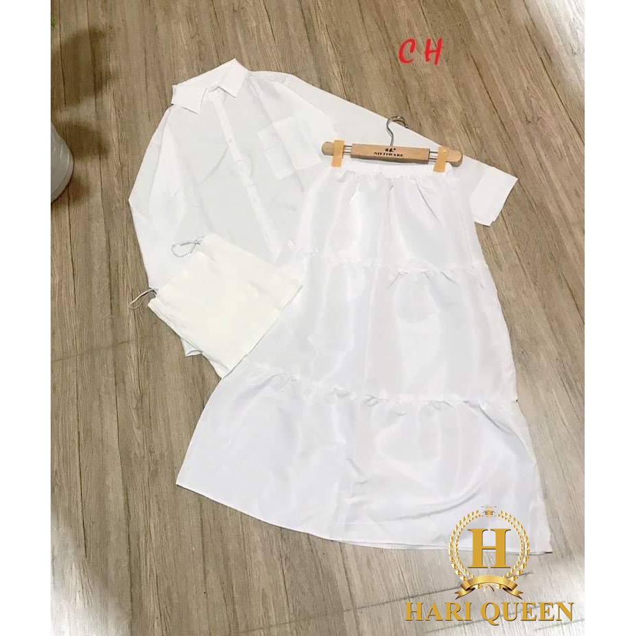 Sét 3 món áo sơ mi + 2 dây+ chân váy 3 tầng COH0820
