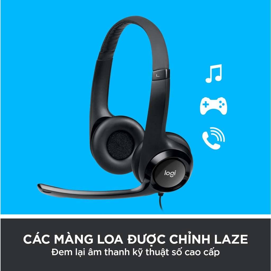 Tai nghe có dây Logitech H390 - Mic giảm ồn, quai đeo, chụp tai có đệm, kết nối USB-A