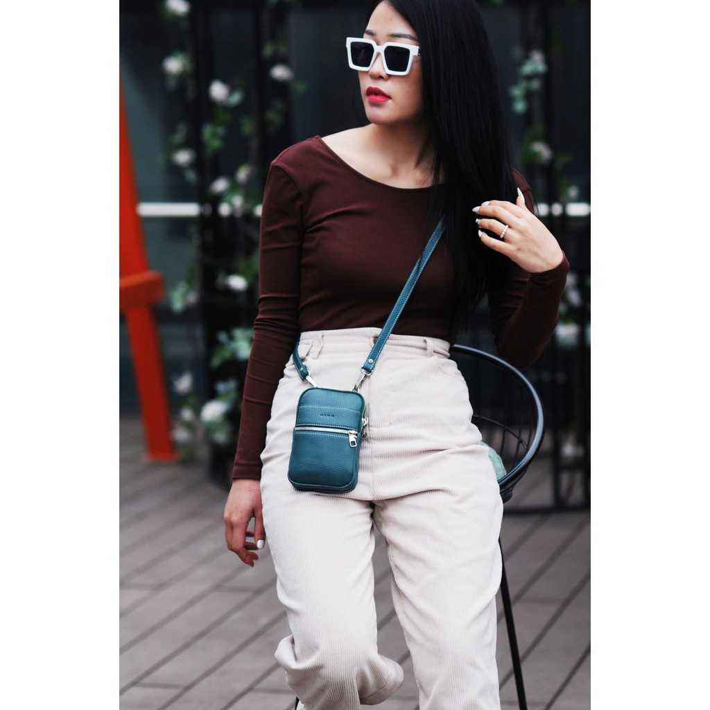 ANNE-Túi Tote da bò thật nguyên tấm lớp 1 cao cấp màu Xanh Cyan KY07-72