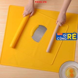 Tấm lót nhồi bột silicon tặng kèm cắt bột + cây cán gỗ kích thước 55x65cm