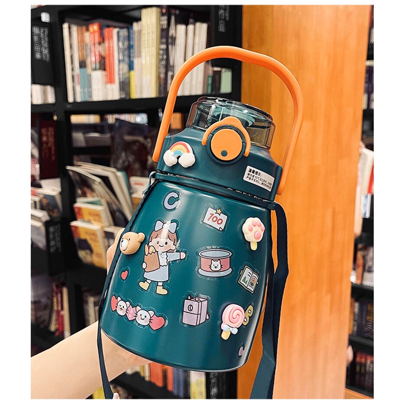 Bình nước bình giữ nhiệt Bình giữ nhiệt cute có ống hút inox 304 không rỉ an toàn 1000ml，Rare department store