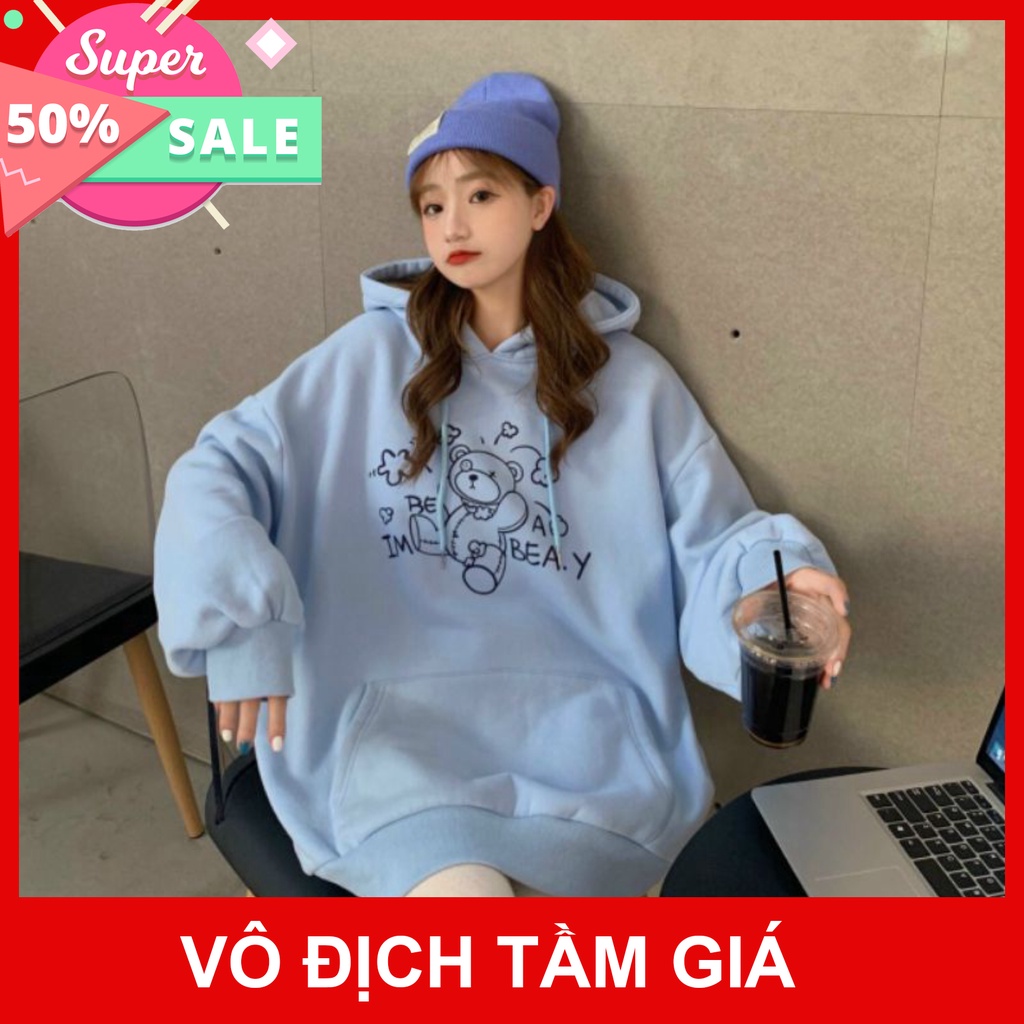 Áo hoodie nữ form rộng, Áo hoodie nữ form rộng nỉ dày có mũ unisex 4 màu mặc nhà đi chơi đi
