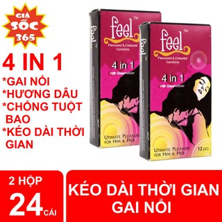 [ Cam Kết Chính Hãng ] BỘ 2 HỘP BAO CAO SU FEEL 4 IN 1 GIÚP KÉO DÀI THỜI GIAN QUAN HỆ LÂU, HỘP 12 CÁI [sale]