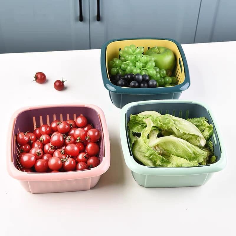 Bộ chậu rổ nhựa có nắp đậy 3 trong 1 đa năng, tiện lợi (24x24cm)