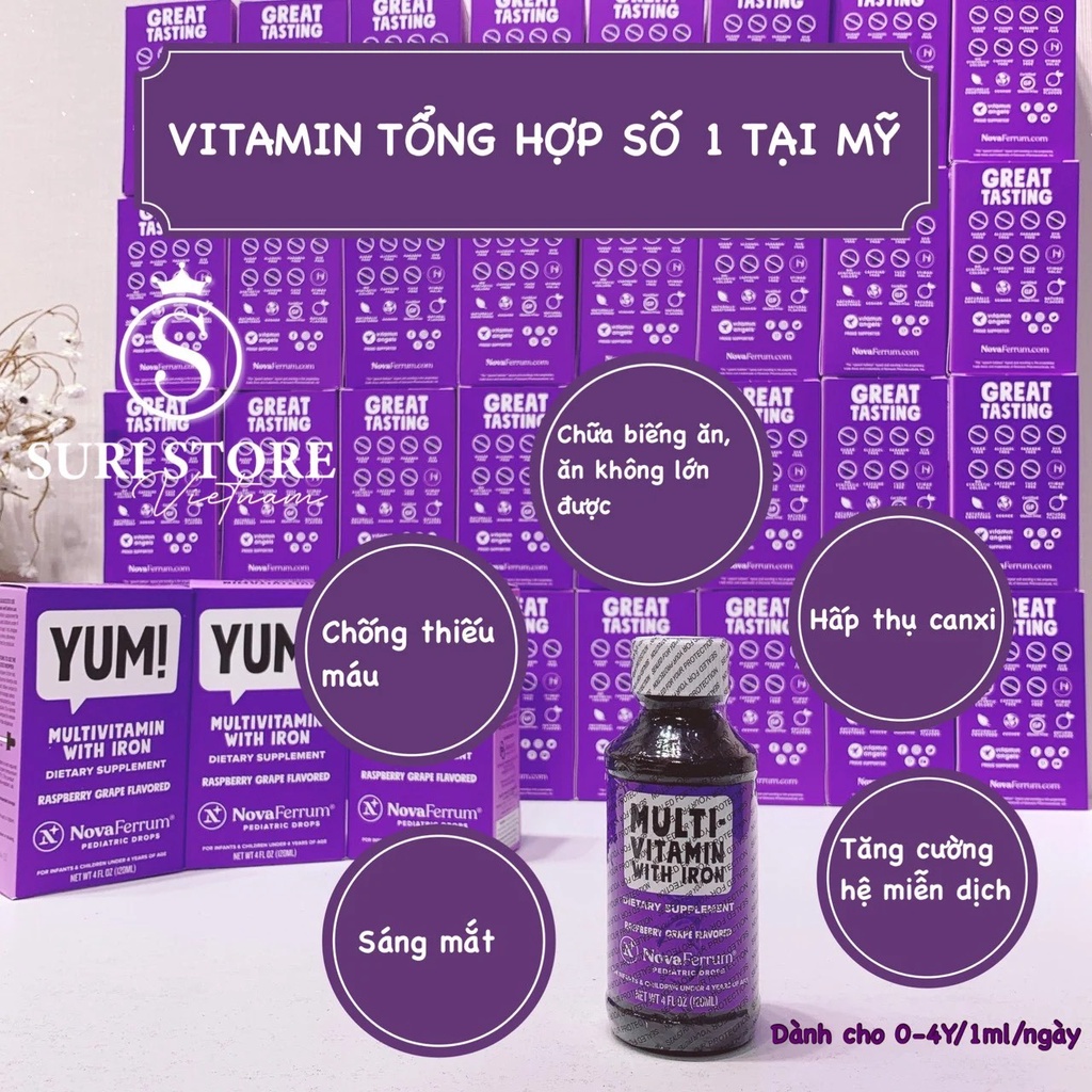 Vitamin Tổng Hợp Yum Novaferrum Vị Mâm Xôi Cho Bé Ăn Ngon Hơn 50ml