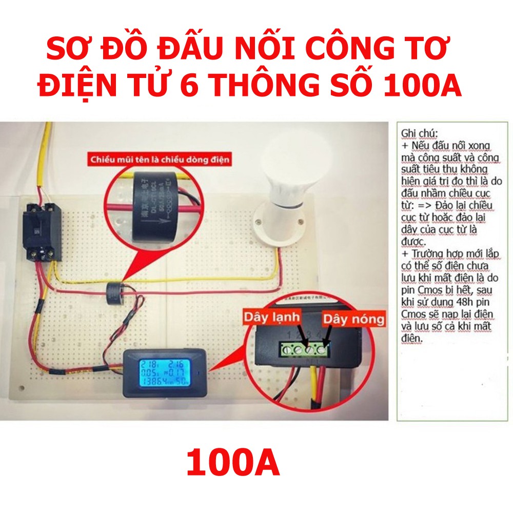 (TÙY CHỌN) Thiết bị đo công suất, công tơ điện, đồng hồ điện tử 6 thông số 100A hoặc 6 thông số 20A.