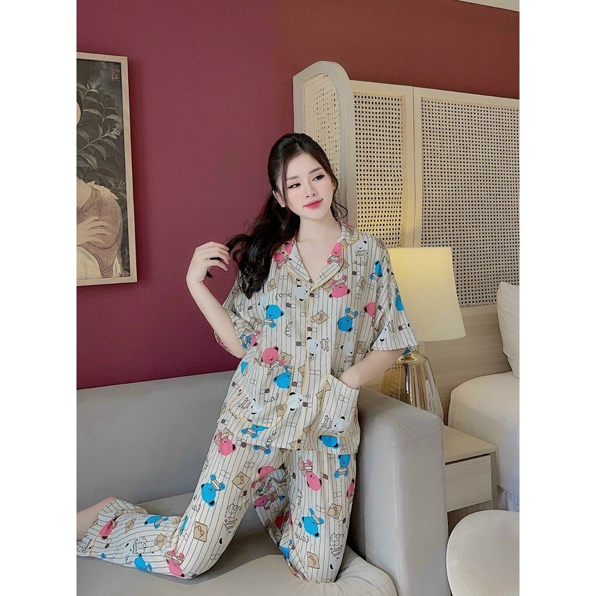 [Bộ mặc nhà nữ] lụa cao cấp, đồ bộ pijama lụa mango tay dơi mặc nhà Siêu hot hot hot