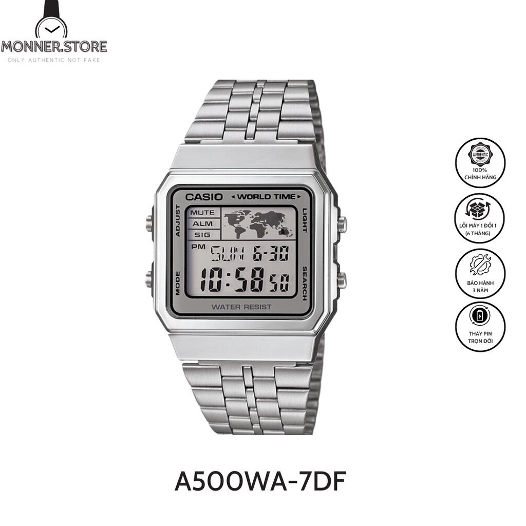 Đồng Hồ Điện Tử Unisex Casio MONNERSTORE A500WA-7DF, Size 34mm, Dây Đeo Kim Loại Và Vỏ Nhựa