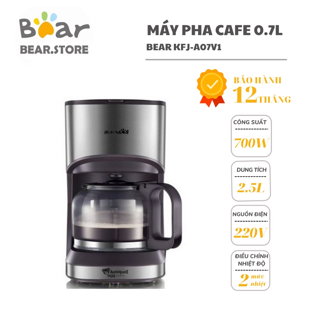 Máy Pha Cafe Gia Đình, Máy Pha Trà Bear KFJ-A07V1 Tự Động Giữ Nhiệt Dung Tích 0.7L - HÀNG CHÍNH HÃNG