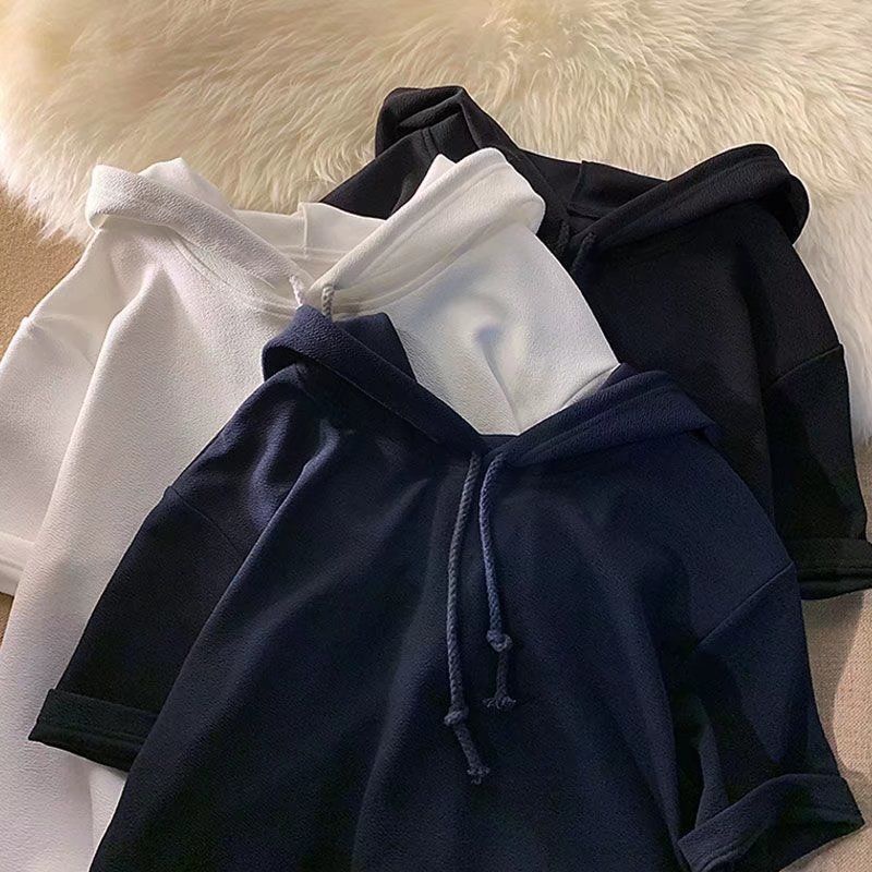 Áo Hoodie Cotton Tay Ngắn Dáng Ôm Phong Cách Thể Thao Thời Trang Cho Nam
