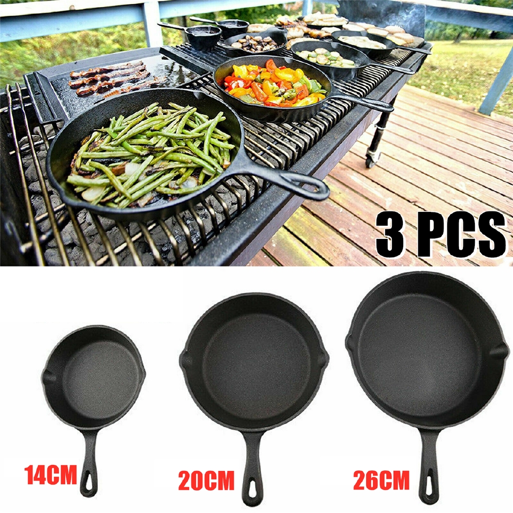 Set 3 chảo không dính bằng gang thép dùng để chiên hoặc nướng BBQ