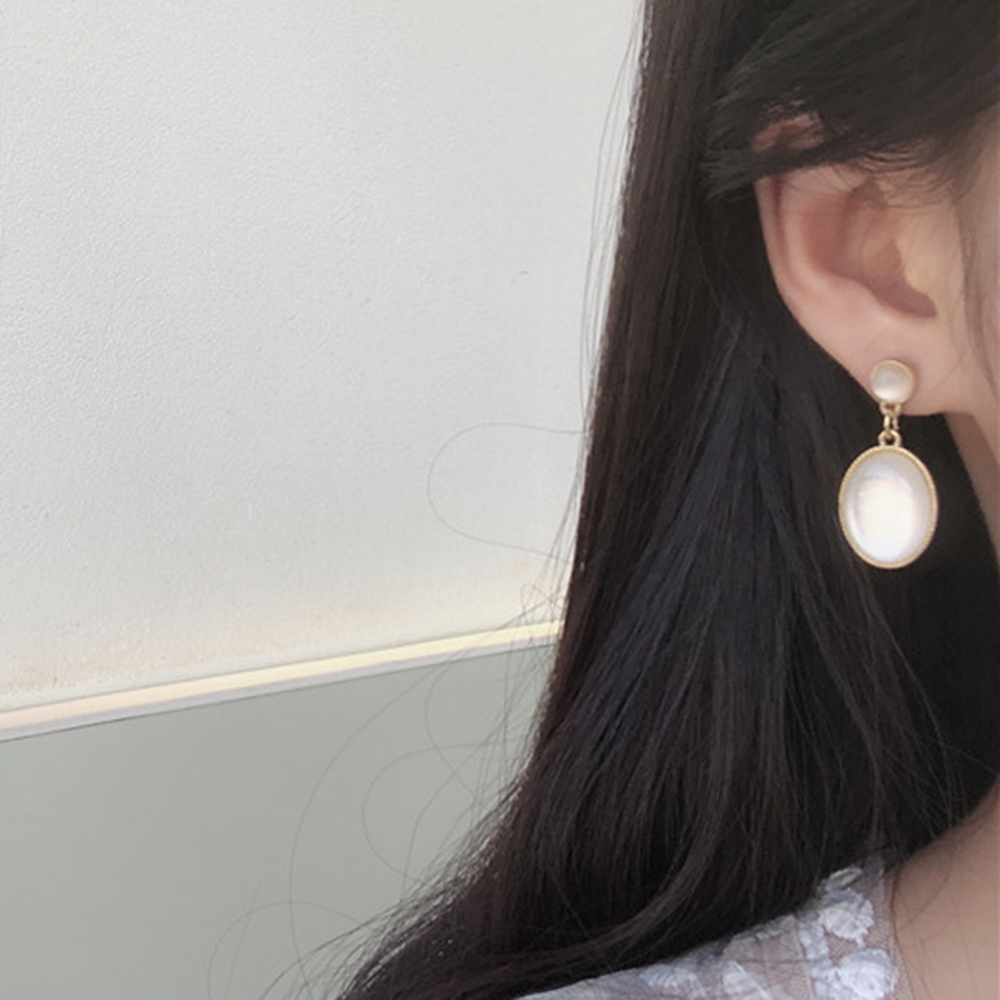 Hoa Tai Dáng Dài Hình Oval Thiết Kế Đơn Giản Cho Nữ