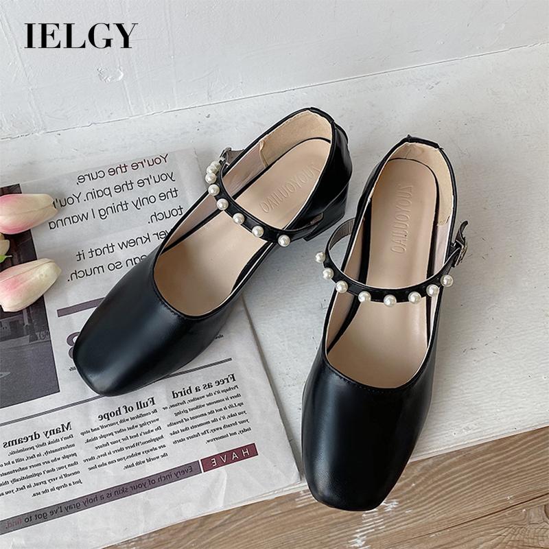 IELGY solid color fairy style wild Lady wind gentle pearl retro single shoes thick with with high 3.5cm