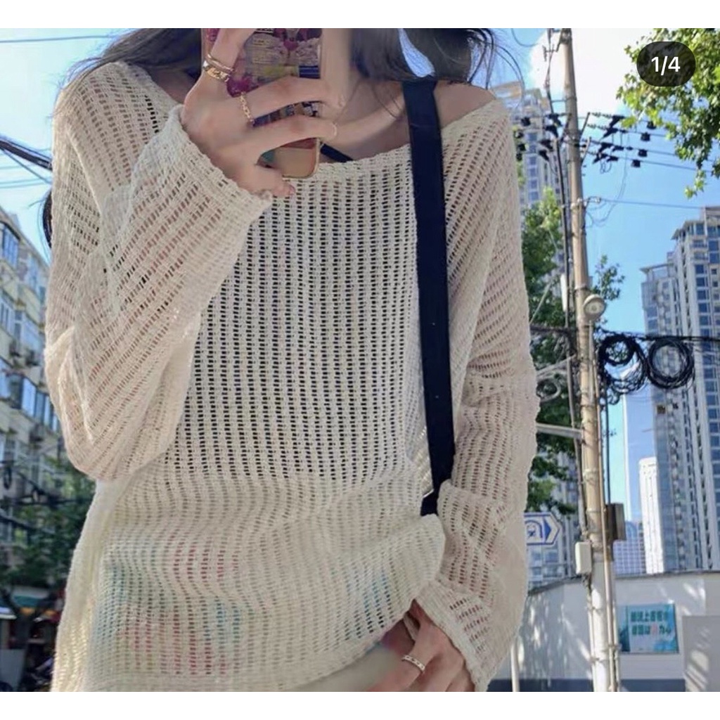 Áo len lưới mỏng siêu xinh phong cách gợi cảm dễ phối