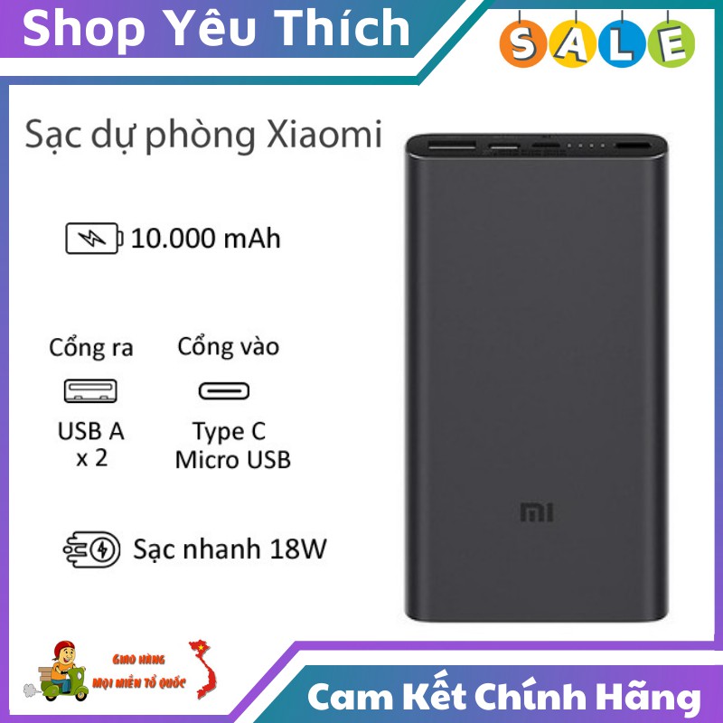 Sạc Dự Phòng Xiaomi Gen 3 Dung Lượng Lõi Pin 10000 mAh Tự Động Phát Hiện Thiết Bị Cắm Vào Hoặc Tháo Ra