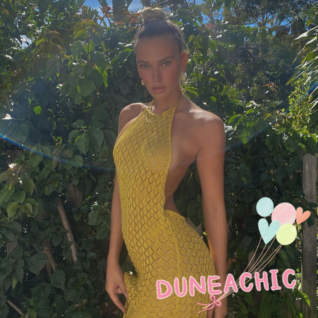 DUNEA Đầm Dài Xẻ Tà Hở Lưng Gợi Cảm Cho Nữ