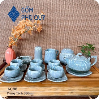 Bộ Ấm Chén Uống Trà ⚱ Ấm Trà Vân Đá Quai Sứ Hoả Biến ⚱ Gốm Sứ Bát Tràng Gomphuquy Ac88