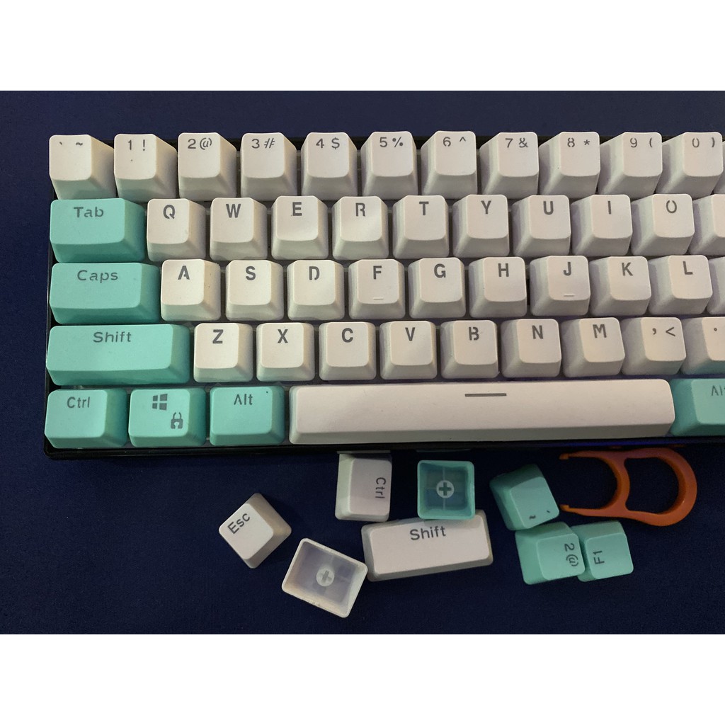 Keycap màu lục lam và trắng, 61 key PBT keycaps Sự kiện đặc biệt Keycaps, bàn phím cơ hai màu có đèn nền keycaps GH60 / RK61 / ALT61 / Annie / GK61 keycaps poker keycaps chơi game