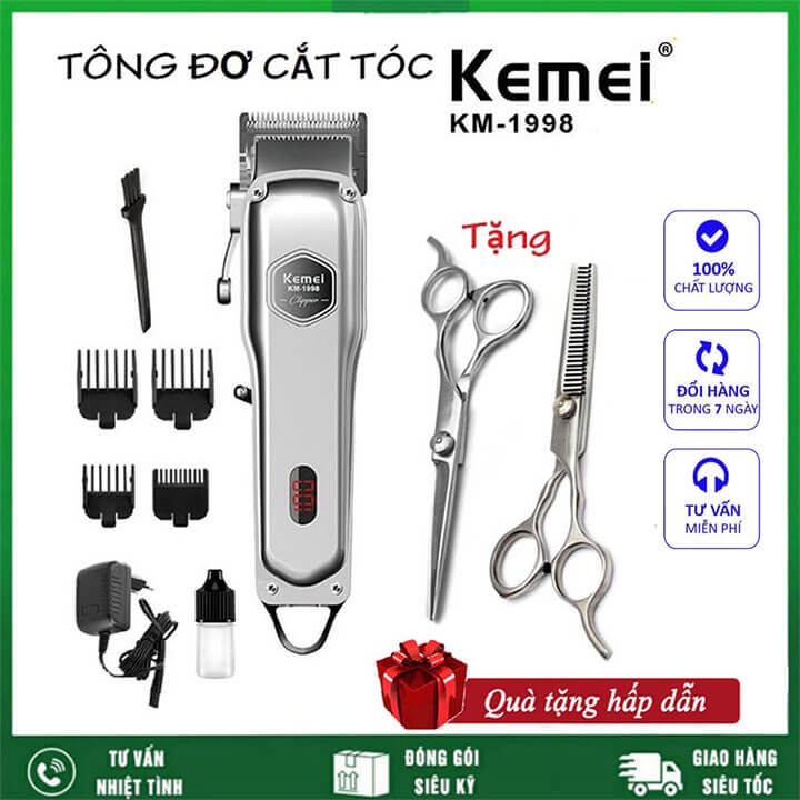 Tông Đơ Cắt Tóc Cao Cấp Cho Nam - Tông Đơ Kemei KM 1998 - Màu Bạc Cao Cấp Hớt Tóc Chuyên Nghiệp Cho Gia Đình