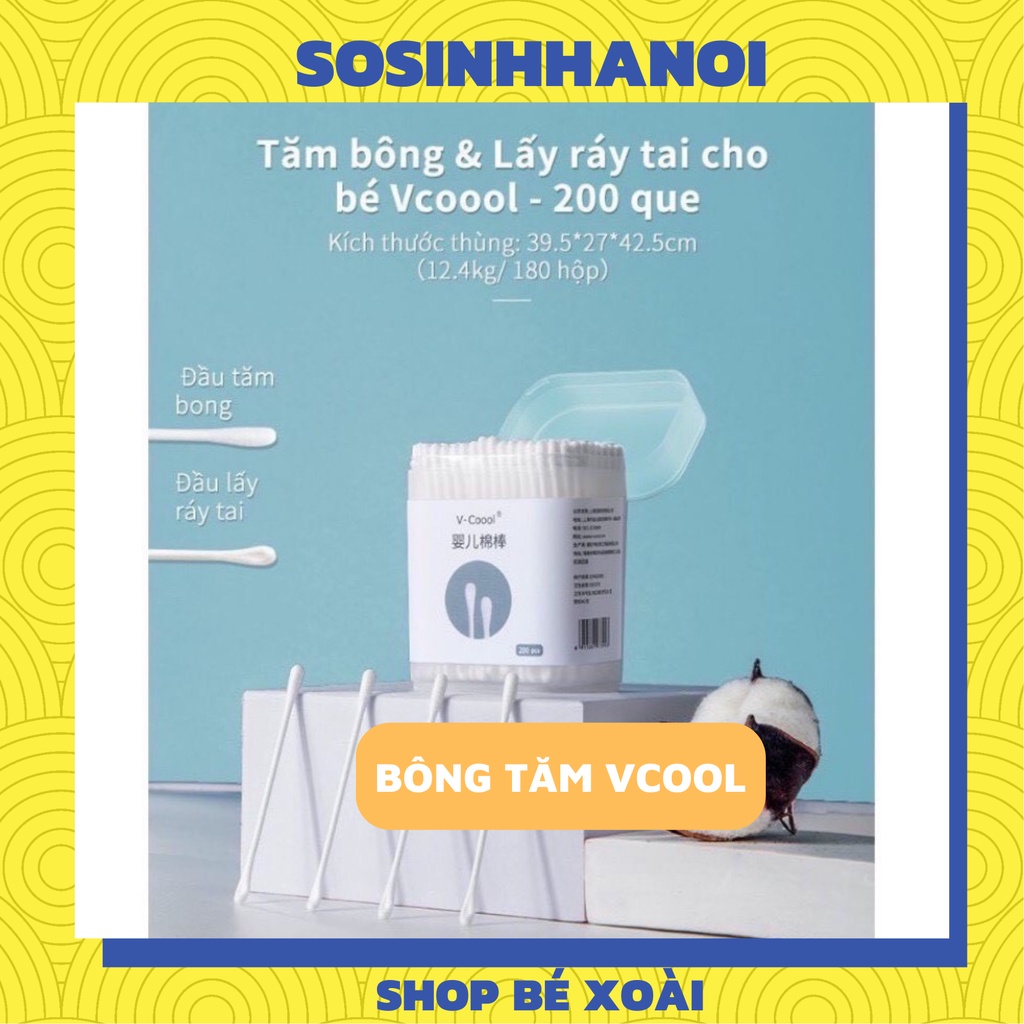 Tăm Bông Sơ Sinh Vcool Đầu Giọt Nước và 1 Đầu Phễu 200 chiếc