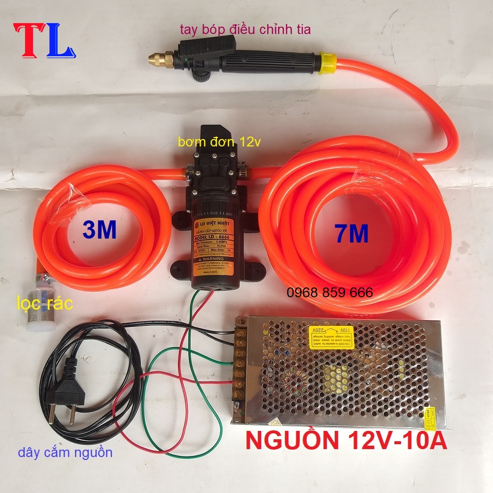10M Dây rửa xe, phun tưới,bơm thuốc sâu cho máy mini 12v (dây cam )