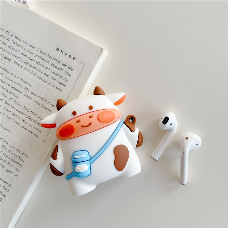 Cute Cartoon Animal Zoo Tiger Lion Bear Pig Rabbit AirPods Pro Case Anti-drop Silicone Protective Cover with Carabiner