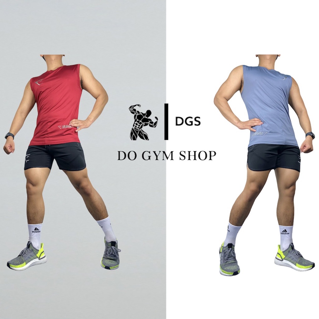 Bộ đồ thun nam thể thao DO GYM SHOP kiểu dáng quần đùi squat, áo sát nách thun co giãn 4 chiều, logo thêu