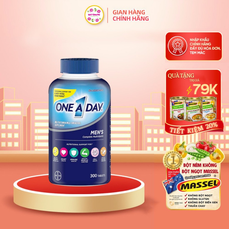Viên uống vitamin tổng hợp cho nam one a day men's Healthy Care 300 viên trên và dưới 50 tuổi quatangme