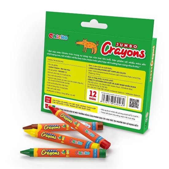 Văn Phòng Phẩm DUKA: Bút Sáp Màu Jumbo Crayons (12 Màu) DK 3304