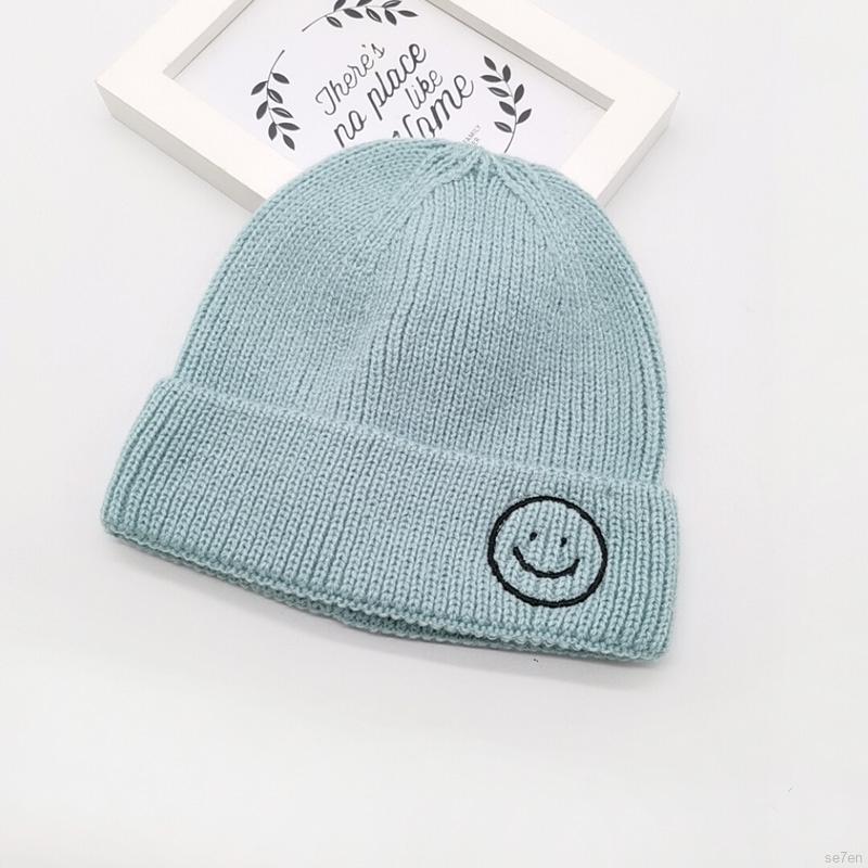 Mũ Len Trùm Đầu Hoạ Tiết Hình Mặt Cười Dành Cho Bé 3-7 Tuổi