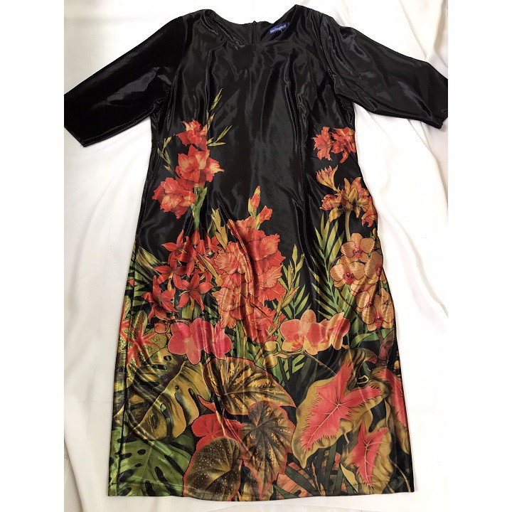 [CÓ SẴN] Váy Đầm Trung Niên - Vải Nhung Hoa Chân Co Giãn - Dáng Suông Tay Lửng 48-80kg đầm xinh giá tốt bigsize tặng mẹ