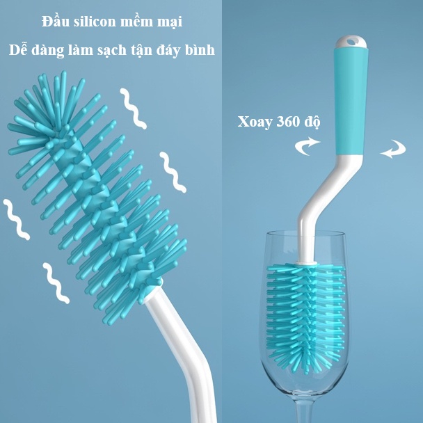 Cọ bình sữa silicon Misuta [Hàng cao cấp] Tay cầm xoay 360 độ dùng cho mọi loại bình