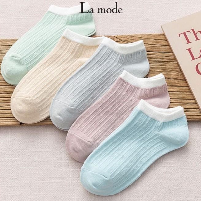 Tất Vớ Cổ Ngắn Trơn Gân Len Màu Pastel Hàn Quốc - La mode