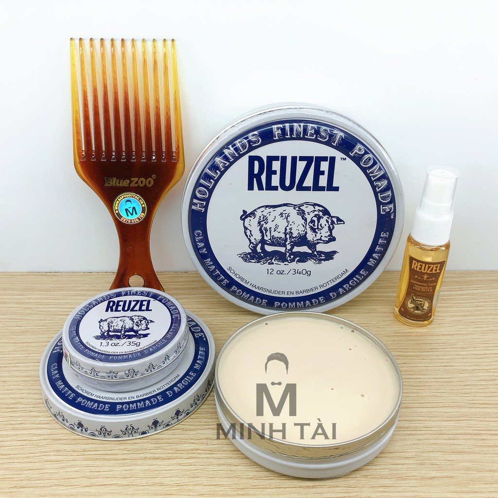 [ Full Size ] Sáp Vuốt Tóc Nam REUZEL Clay Matte Pomade + Xịt Dưỡng Tóc Reuzel Tonic 20ml + Lược Chải Tóc Pomade