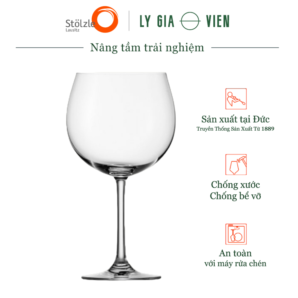 Ly Uống Vang Đỏ Burgundy Stoelzle Weinland Pinot Burgundy Glass 650ml - Thiết Kế Thanh Lịch, Mang Vẻ Đẹp Vượt Thời Gian