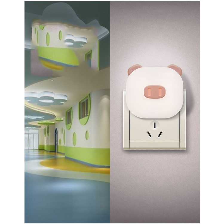 Đèn Ngủ Led Cảm Biến Ánh Sáng Tự Động Tắt Mở Hình Chú Heo Ngộ Nghĩnh